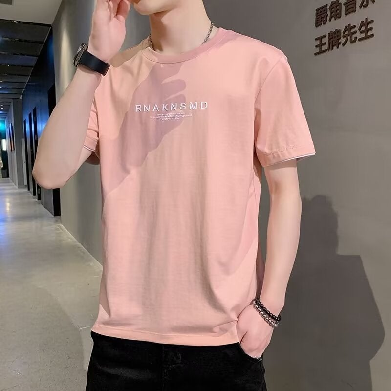 Summer Short-Sleeved T-Shirt Men'S Letters Trendy Brand Fashionable Summer Clothing Boys Ice Silk Thin Half-Sleeved T-Shirt - Image 5