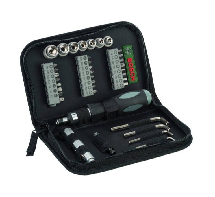 بوش طقم سنون مفكات ولقم 38 قطعة + مفك يدوي من بوش – موديل 2607019506 - Image 2