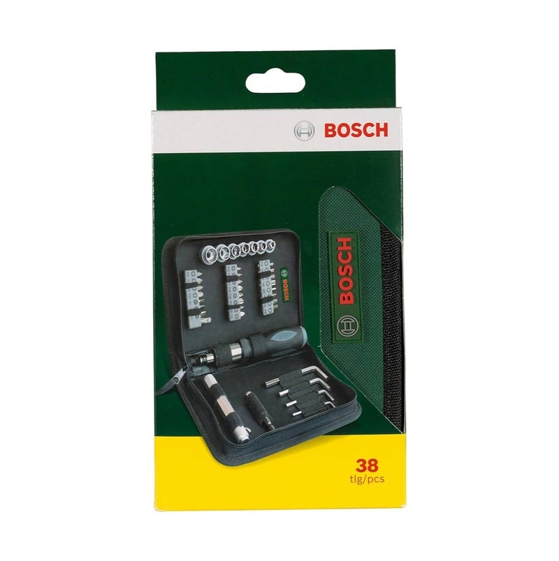 بوش طقم سنون مفكات ولقم 38 قطعة + مفك يدوي من بوش – موديل 2607019506 - Image 1