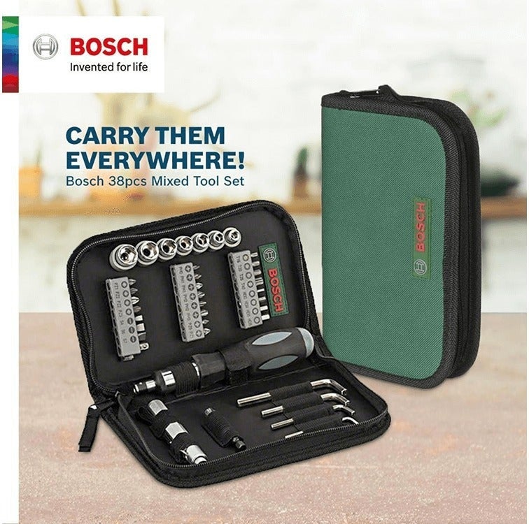 بوش طقم سنون مفكات ولقم 38 قطعة + مفك يدوي من بوش – موديل 2607019506 - Image 3