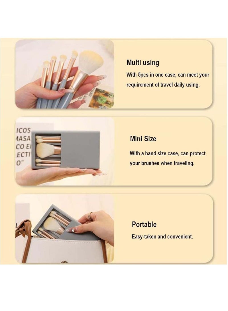 SYOSI 5Pcs Mini Makeup Brush, Portable Travel Makeup Brush Set Portable Travel Foundation Powder Brush with Case and Mirror for Blending Liquid, Blush or Flawless Powder Cosmetics - Image 4