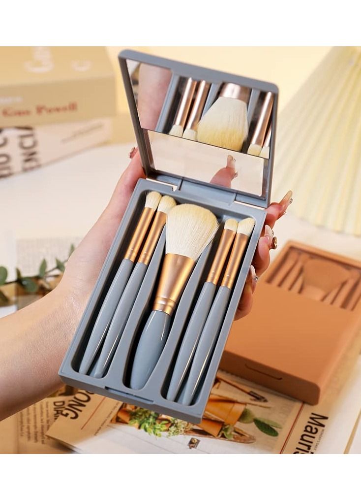 SYOSI 5Pcs Mini Makeup Brush, Portable Travel Makeup Brush Set Portable Travel Foundation Powder Brush with Case and Mirror for Blending Liquid, Blush or Flawless Powder Cosmetics - Image 3