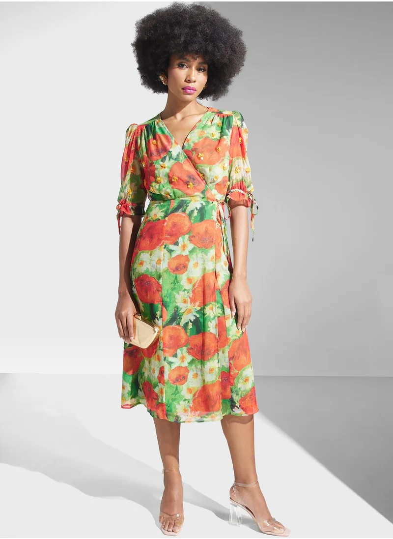 Hope & Ivy Tie Waist Floral Wrap Dress