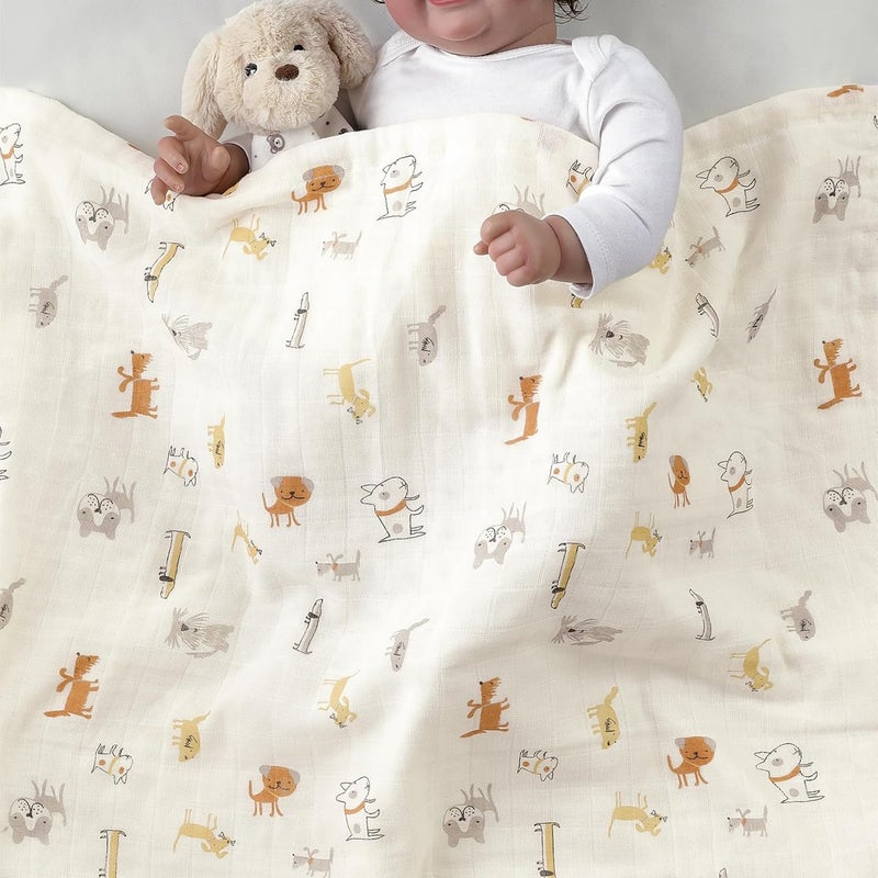CREVENT 30''X40'' Organic Muslin Cotton Baby Blanket for Newborns, Soft Mink Backing, Essential for Baby Shower Birthday Gift - Animal 75X100cm - Image 3