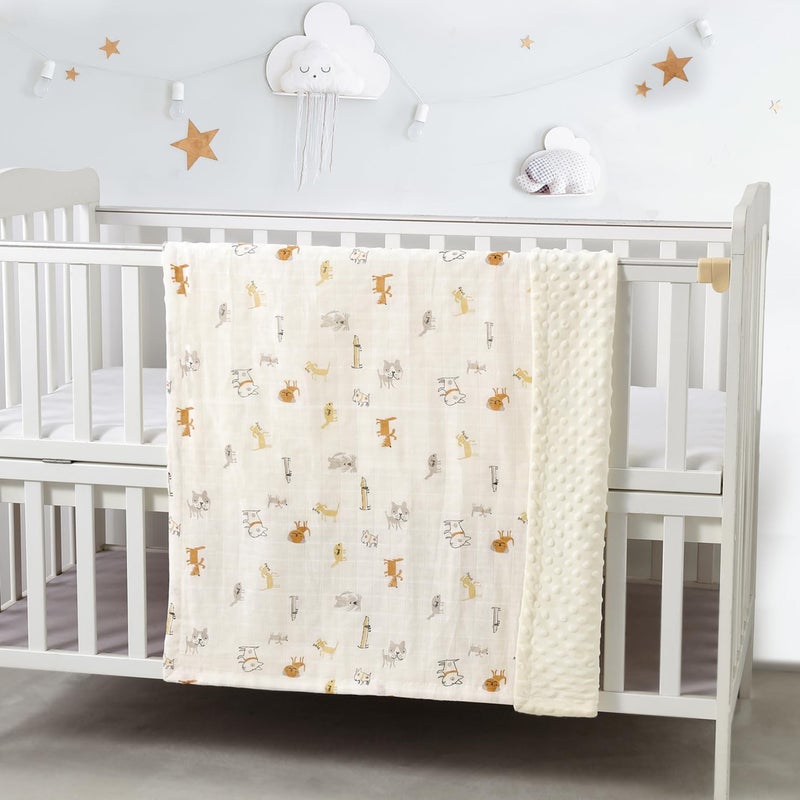 CREVENT 30''X40'' Organic Muslin Cotton Baby Blanket for Newborns, Soft Mink Backing, Essential for Baby Shower Birthday Gift - Animal 75X100cm - Image 2