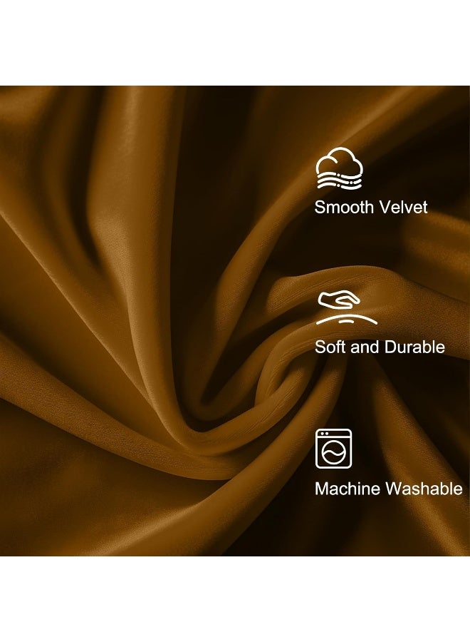 Lazzzy Velvet Blackout Curtains Thermal Insulated Curtains Room Darkening Super Soft Luxury Curtains for Bedroom Rod Pocket Window Drapes for Living Room 2 Panels 52 by 96 Inch Gold Brown - Image 2