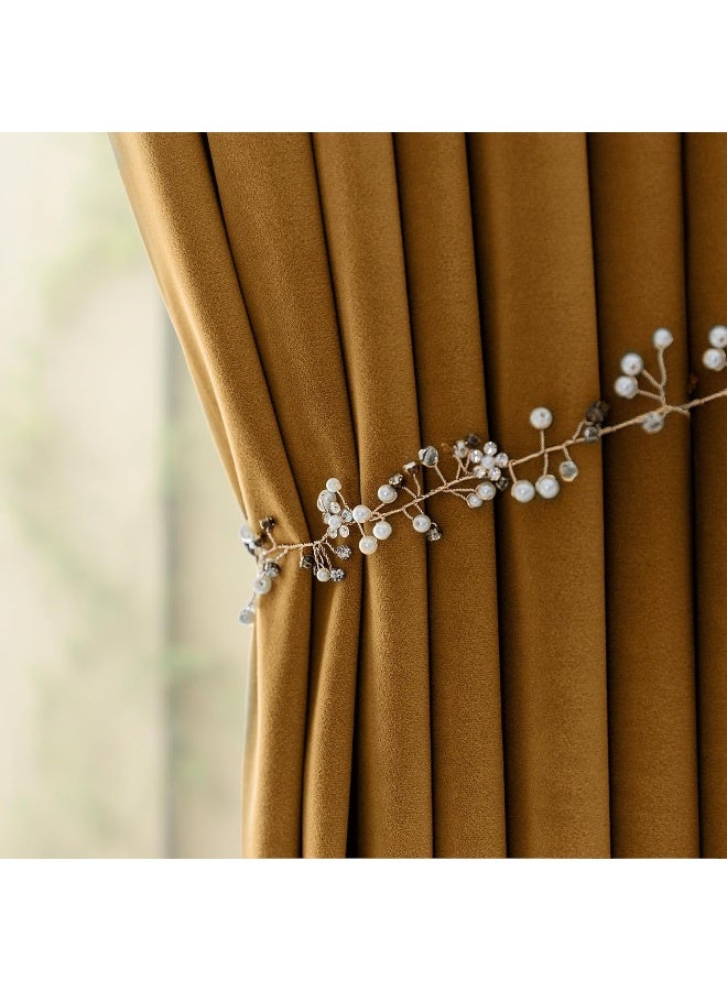 Lazzzy Velvet Blackout Curtains Thermal Insulated Curtains Room Darkening Super Soft Luxury Curtains for Bedroom Rod Pocket Window Drapes for Living Room 2 Panels 52 by 96 Inch Gold Brown - Image 3