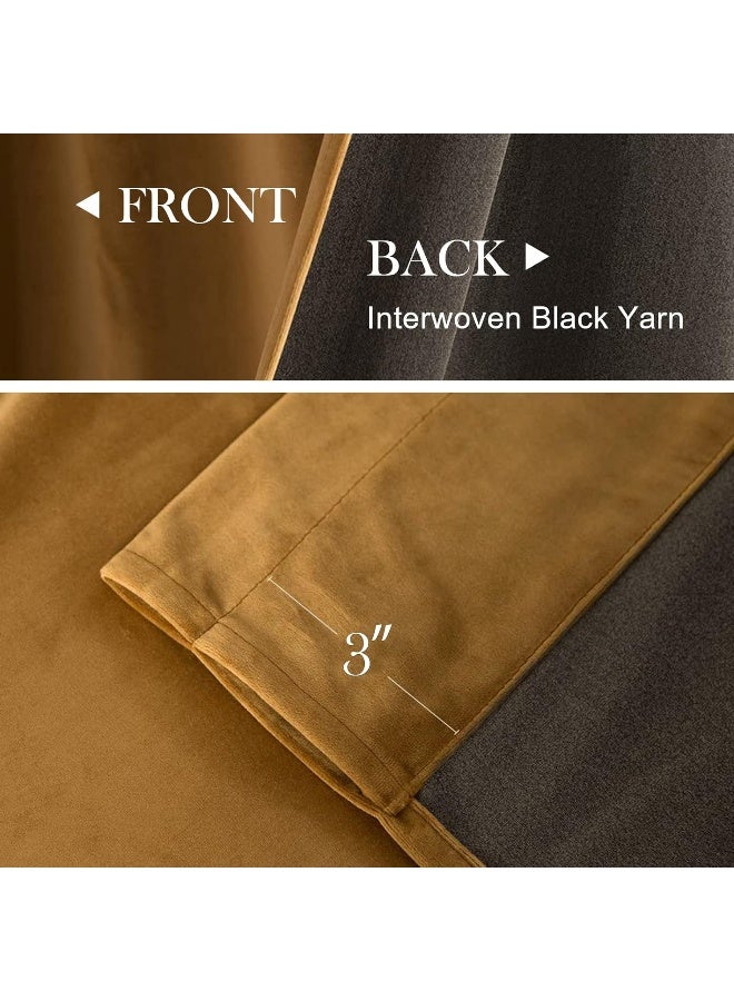 Lazzzy Velvet Blackout Curtains Thermal Insulated Curtains Room Darkening Super Soft Luxury Curtains for Bedroom Rod Pocket Window Drapes for Living Room 2 Panels 52 by 96 Inch Gold Brown - Image 5