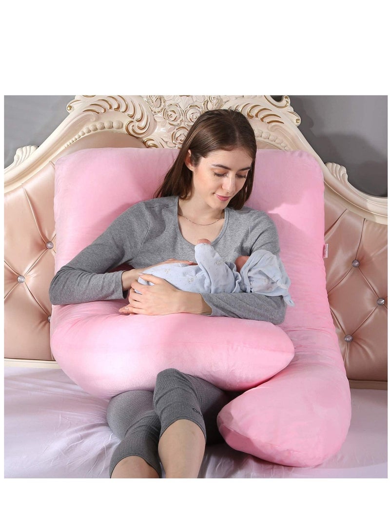 50 inches Pregnancy Pillows for Sleeping U Shaped Maternity Full Body Pillow for Pregnant Women with Hip Leg Back Belly Support Washable Velour Cover Included Pink - Image 4