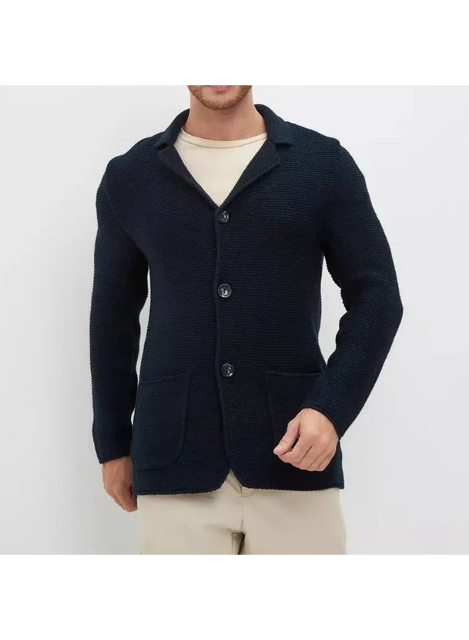 NIBEMINENT Autumn Daily Leisure Mens Knit Cardigan Tops Trendy Turn-down Collar Button-up Sweater Jacket Coats For Men Vintage Sweatercoats - Image 1