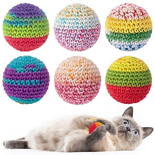 Retro Shaw Cat Toys Balls Yarn Cat Ball with Bell Inside Kitten Toys for Indoor Cats Kitty Interactive Cat Nip Chew Toys for All Pet Breed 6 Pack - Image 1