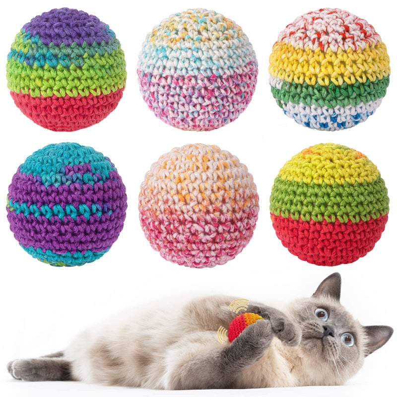 Retro Shaw Cat Toys Balls Yarn Cat Ball with Bell Inside Kitten Toys for Indoor Cats Kitty Interactive Cat Nip Chew Toys for All Pet Breed 6 Pack - Image 2