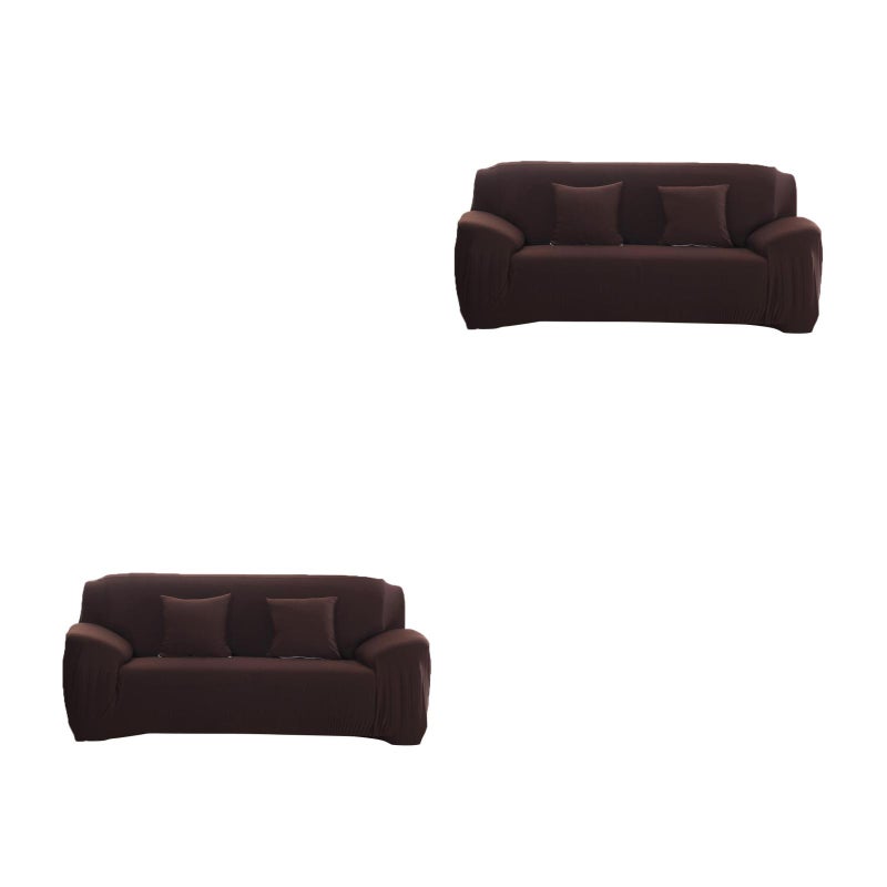 2pcs Three-seat High Elasticity Anti- Chair Covers Sofa Cover Slipcover Couch (Coffee) - Image 2