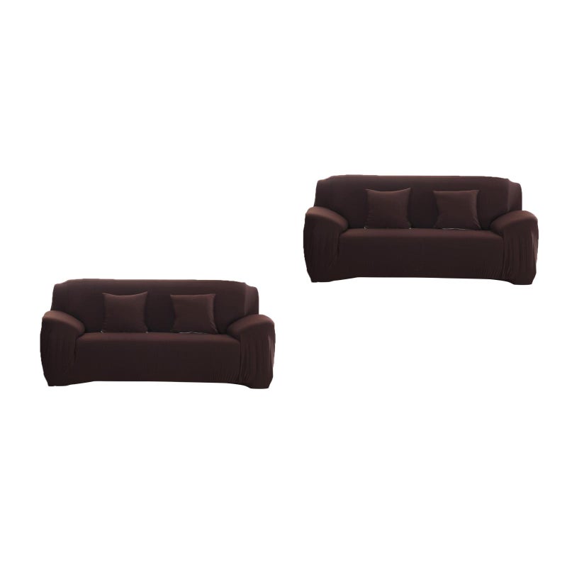 2pcs Three-seat High Elasticity Anti- Chair Covers Sofa Cover Slipcover Couch (Coffee) - Image 3