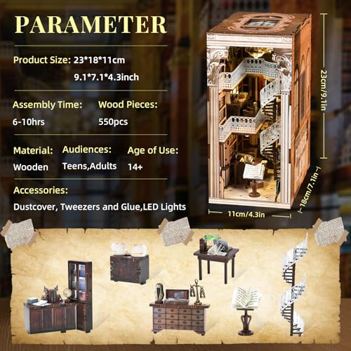 CCCDF DIY Book Nook Kit for Adults and Teens Miniature Dollhouse Booknook Kit 3D Wooden Puzzle Booknook Bookshelf Bookcase Model Build Kit Decor Alley with LED Light Law Library - Image 5