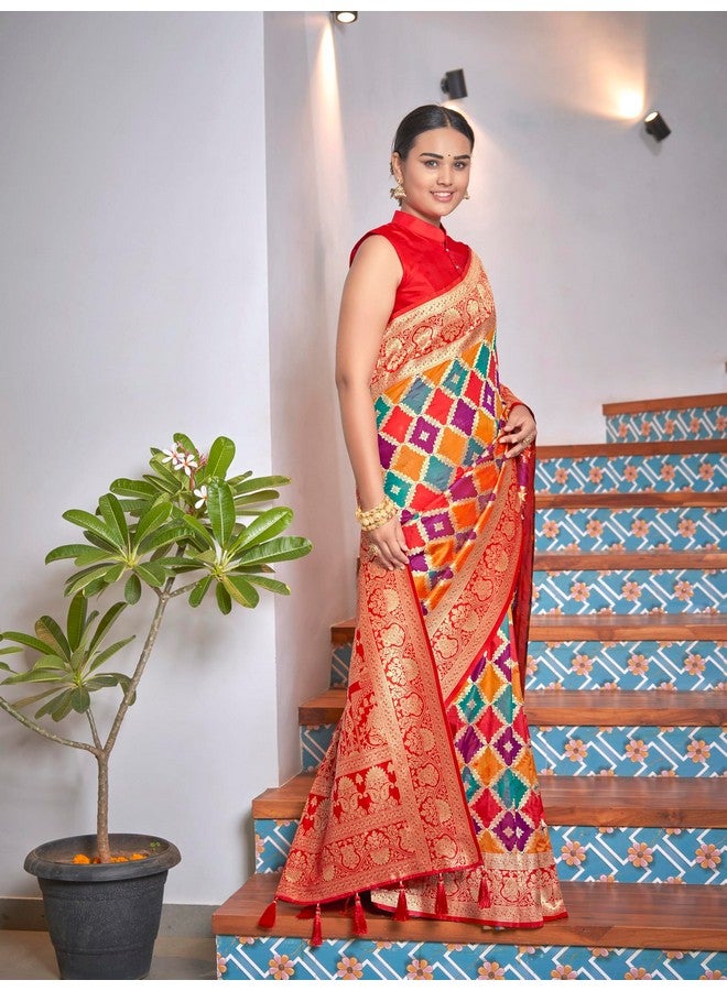 MANOHARI Women's Most Trendy Banarasi Woven Yellow with Multicolor Saree With Heavy Jacquard Work Saree With Blouse Piece - Image 5