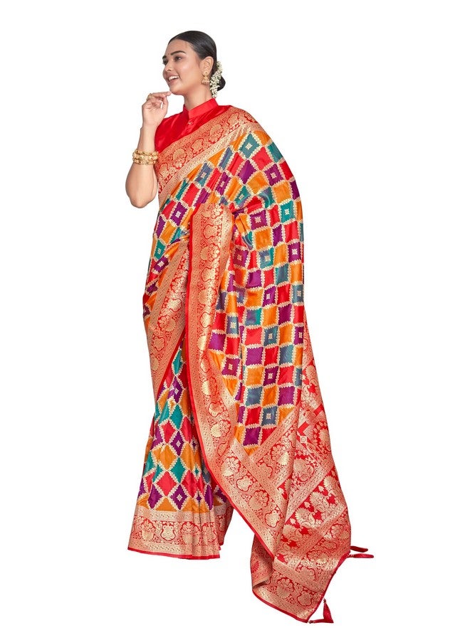MANOHARI Women's Most Trendy Banarasi Woven Yellow with Multicolor Saree With Heavy Jacquard Work Saree With Blouse Piece - Image 1