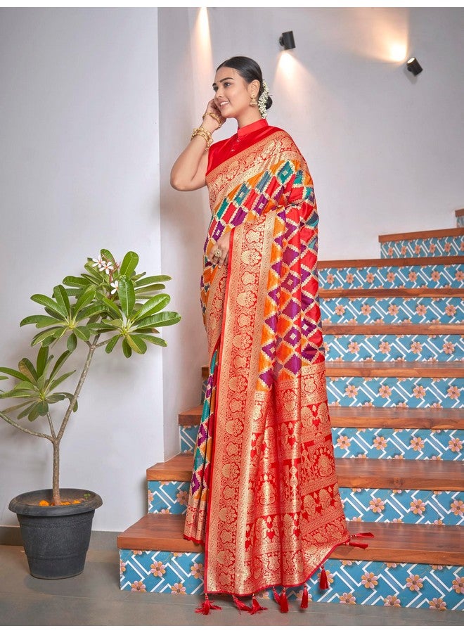 MANOHARI Women's Most Trendy Banarasi Woven Yellow with Multicolor Saree With Heavy Jacquard Work Saree With Blouse Piece - Image 3
