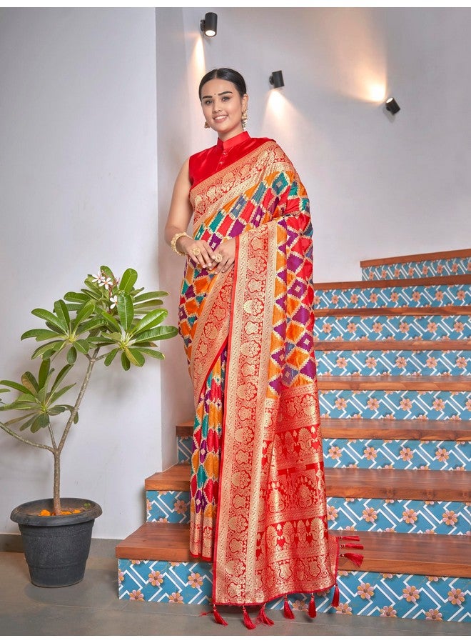 MANOHARI Women's Most Trendy Banarasi Woven Yellow with Multicolor Saree With Heavy Jacquard Work Saree With Blouse Piece - Image 2