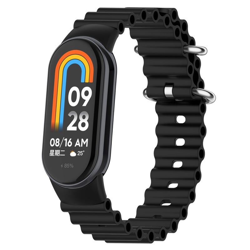 erorex For Xiaomi Mi Band 8 Ocean Silicone Watch Band(Black) - Image 1