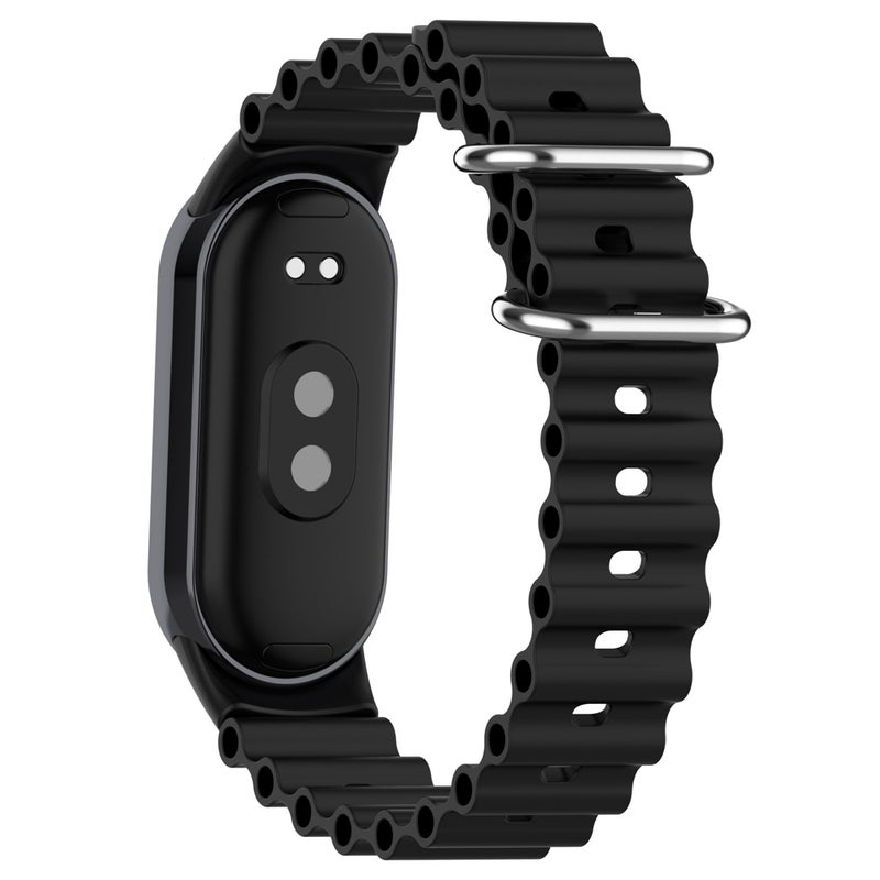 erorex For Xiaomi Mi Band 8 Ocean Silicone Watch Band(Black) - Image 2
