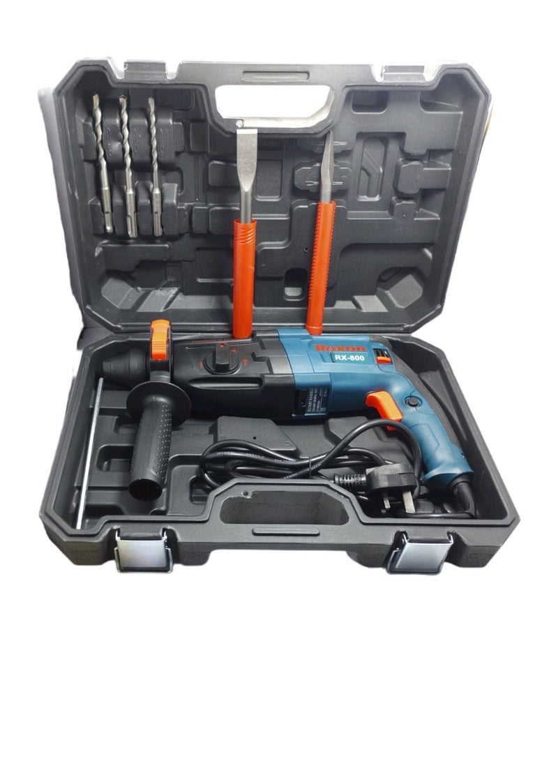 Roxon Premium Quality Rotary Hammer Drill, 800W Heavy Duty, 3 Function Modes, Including 3 Drill Bits, 2 Chiseling Bits(Flat & Point), 360° Rotating Handle with Carrying Case RX-800 - Image 2