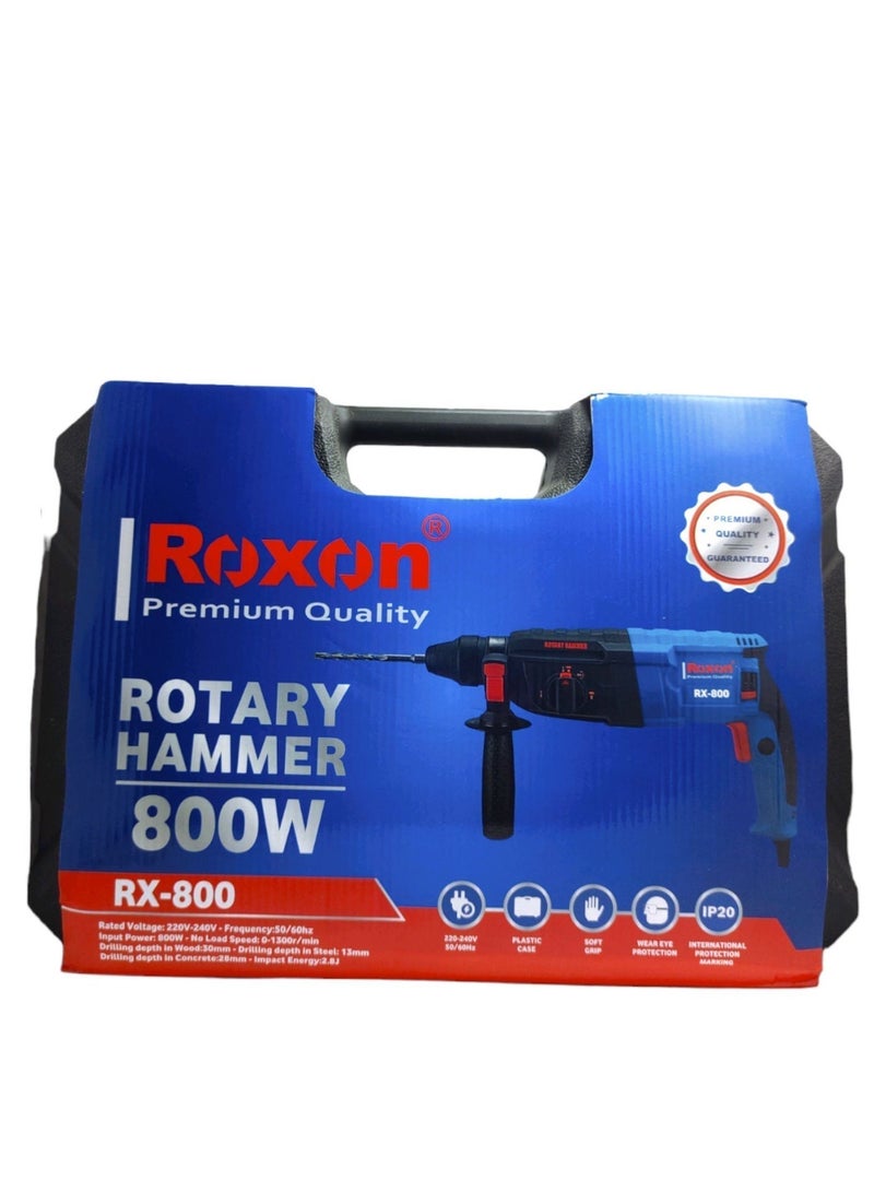 Roxon Premium Quality Rotary Hammer Drill, 800W Heavy Duty, 3 Function Modes, Including 3 Drill Bits, 2 Chiseling Bits(Flat & Point), 360° Rotating Handle with Carrying Case RX-800 - Image 3