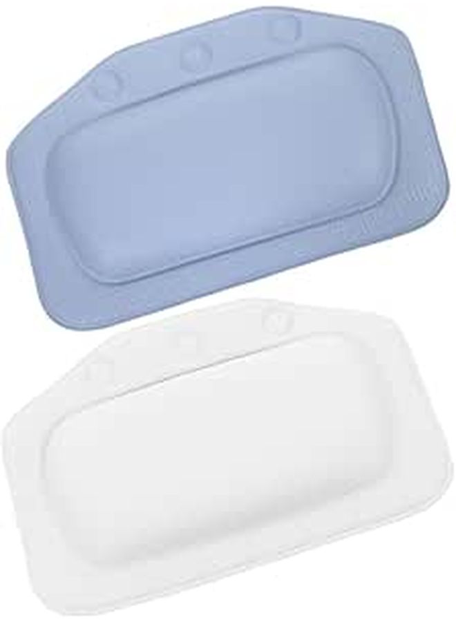 Bath Pillow Set with Suction Cups for Bathtub Head Support Blue and White - Image 1