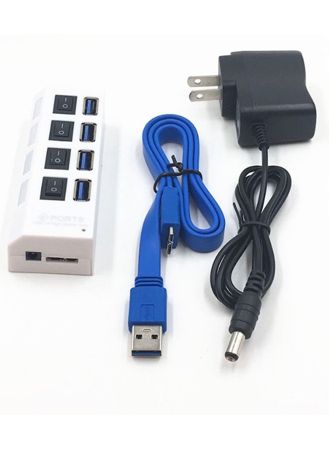 CF 4-port USB hub with independent switch, high-speed 4-port USB 3.0 hub, USB flash drive reader, and USB flash drive reader (white) - Image 1