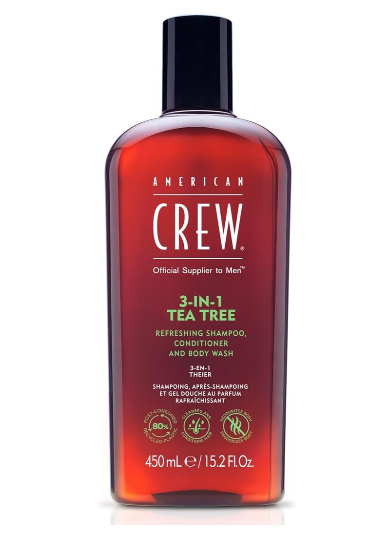 AMERICAN CREW American Crew Tea Tree 3-in-1 Refreshing Shampoo, Conditioner, and Body Wash - 450ml | All-in-One Hair and Body Care  - Image 1