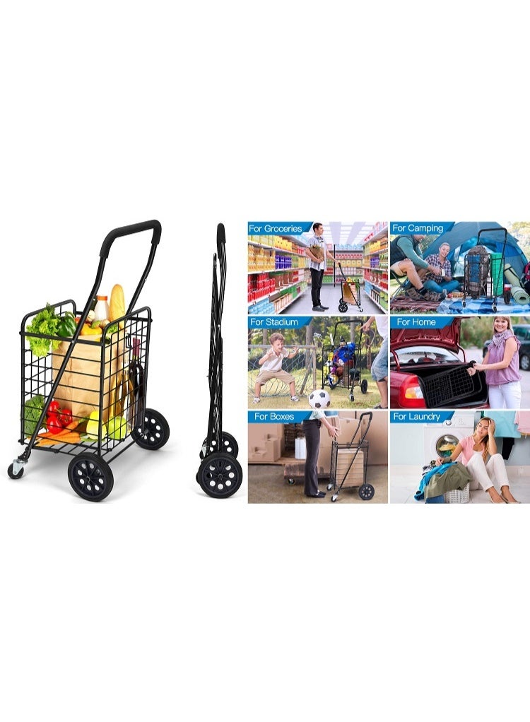 Portable Folding Collapsible Steel Wheeled Trolley Shopping Wagon Cart – Heavy-Duty Metal Frame, Smooth Rolling Wheels, Compact Foldable Design for Grocery, Travel & Home Use - Image 5