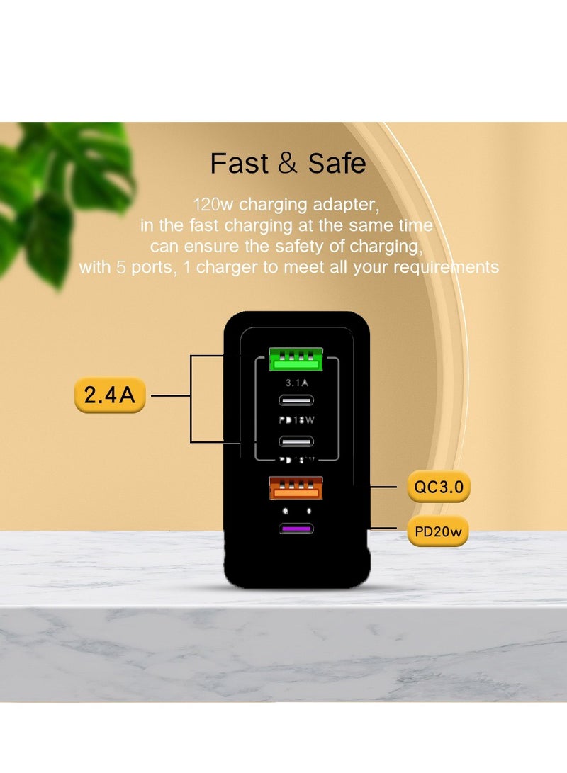 120W cell phone fast charger Type-c European, American and British PD+USB for Apple 15 Huawei Samsung Xiaomi and other multi-port charging head - Image 3