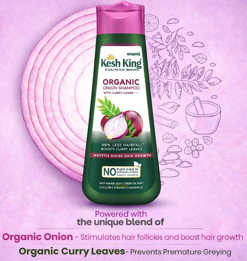 Kesh King Organic Onion Shampoo With Curry Leaves 300ml | Ayurvedic Hair Fall Control Shampoo For Soft Shiny Silky Hair - Image 4