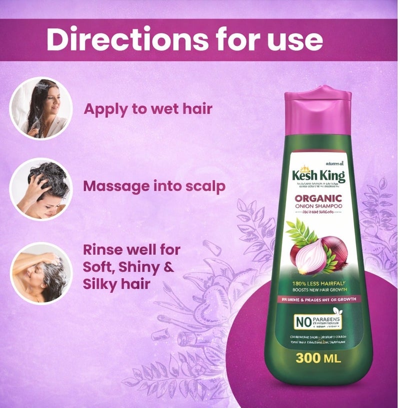 Kesh King Organic Onion Shampoo With Curry Leaves 300ml | Ayurvedic Hair Fall Control Shampoo For Soft Shiny Silky Hair - Image 3