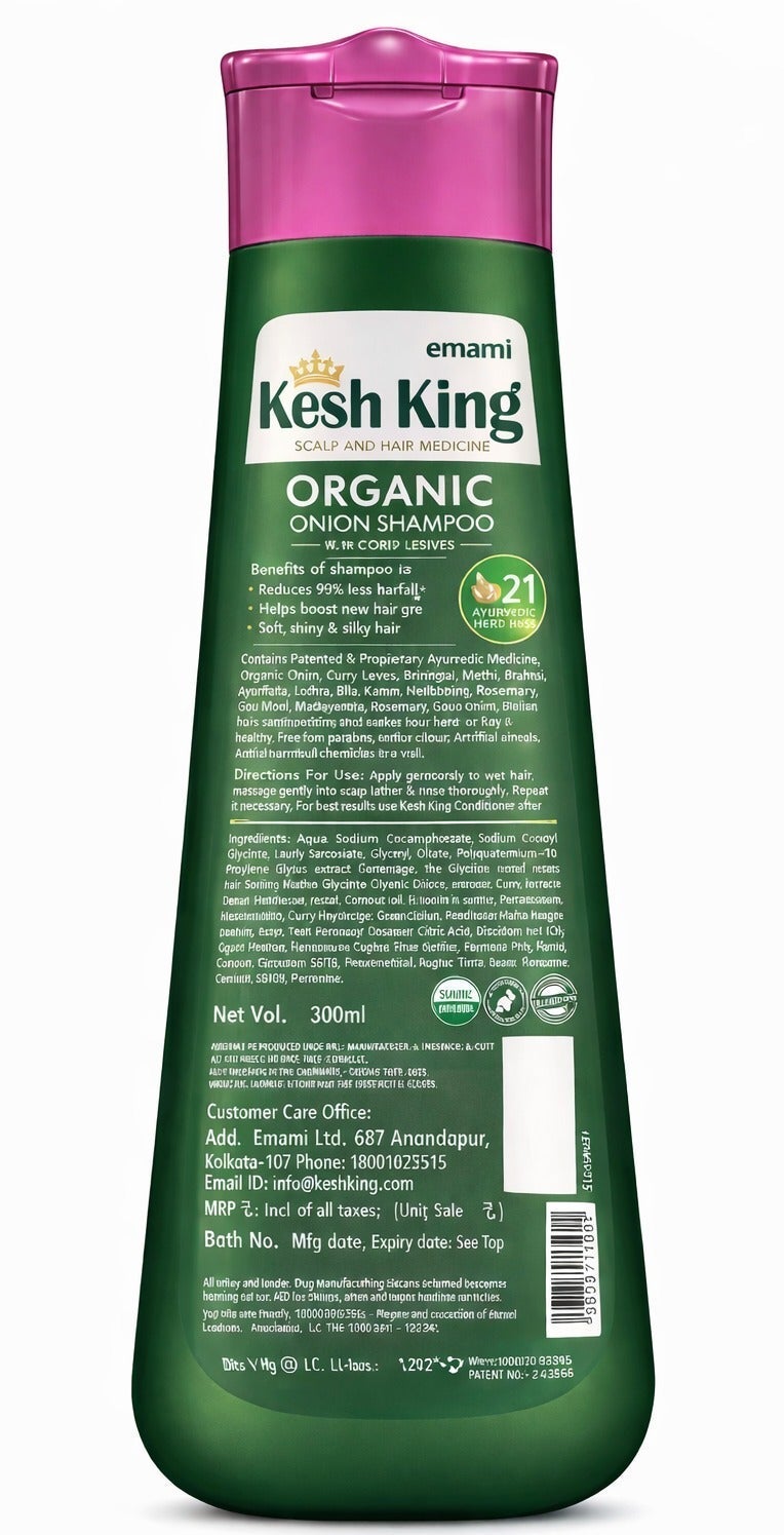 Kesh King Organic Onion Shampoo With Curry Leaves 300ml | Ayurvedic Hair Fall Control Shampoo For Soft Shiny Silky Hair - Image 2