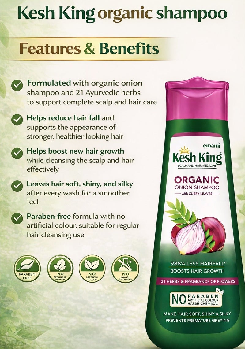 Kesh King Organic Onion Shampoo With Curry Leaves 300ml | Ayurvedic Hair Fall Control Shampoo For Soft Shiny Silky Hair - Image 3
