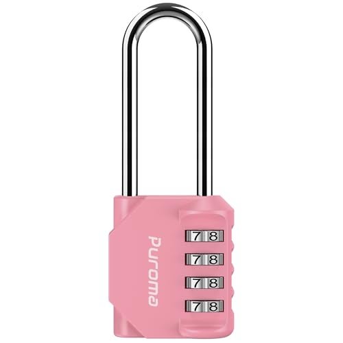 Puroma 1 Pack 2.6 Inch Long Shackle Combination Lock 4 Digit Outdoor Waterproof Padlock for Hasp Locker Lock, Sports Locker, Fence, Gate, Toolbox, Case, Hasp Storage, Cabinets (Rose Pink) - Image 1