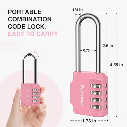 Puroma 1 Pack 2.6 Inch Long Shackle Combination Lock 4 Digit Outdoor Waterproof Padlock for Hasp Locker Lock, Sports Locker, Fence, Gate, Toolbox, Case, Hasp Storage, Cabinets (Rose Pink) - Image 2