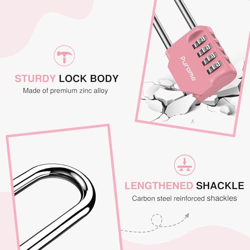 Puroma 1 Pack 2.6 Inch Long Shackle Combination Lock 4 Digit Outdoor Waterproof Padlock for Hasp Locker Lock, Sports Locker, Fence, Gate, Toolbox, Case, Hasp Storage, Cabinets (Rose Pink) - Image 5