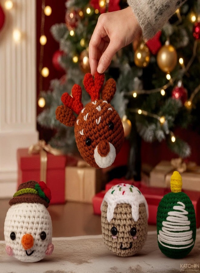 KatchOn Handmade Crochet Christmas Ornaments - Pack of 4 | Desk Christmas Decorations Indoor, Xmas Ornaments, Holiday Decoration | | Winter Party Decorations | Crochet Stocking Stuffers - Image 4