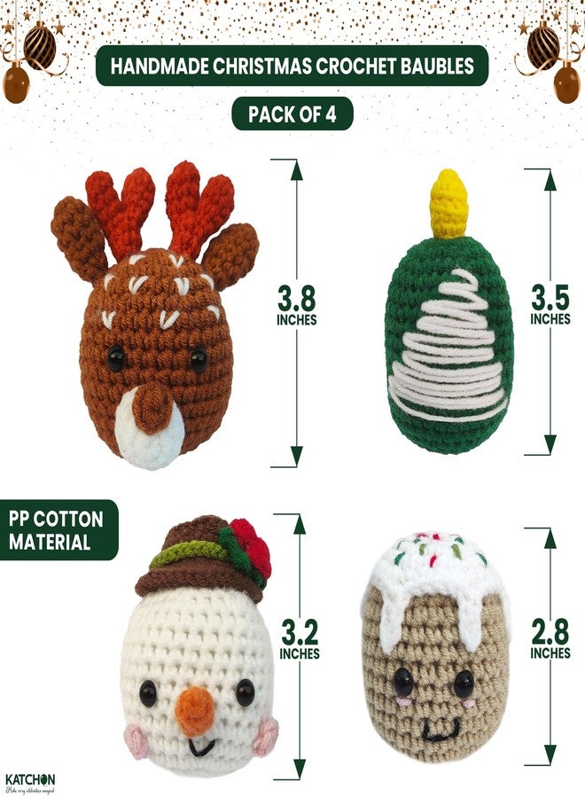 KatchOn Handmade Crochet Christmas Ornaments - Pack of 4 | Desk Christmas Decorations Indoor, Xmas Ornaments, Holiday Decoration | | Winter Party Decorations | Crochet Stocking Stuffers - Image 2