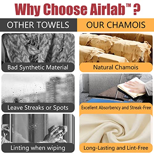 Airlab Chamois Cloth for Car 2 Pack Shammy Towel 24'' x 16'' (2.58 sq ft Each) Super Absorbent Drying Towel Real Leather Lint Free Streak Free Wash Auto Detailing - Image 3