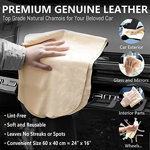 Airlab Chamois Cloth for Car 2 Pack Shammy Towel 24'' x 16'' (2.58 sq ft Each) Super Absorbent Drying Towel Real Leather Lint Free Streak Free Wash Auto Detailing - Image 2