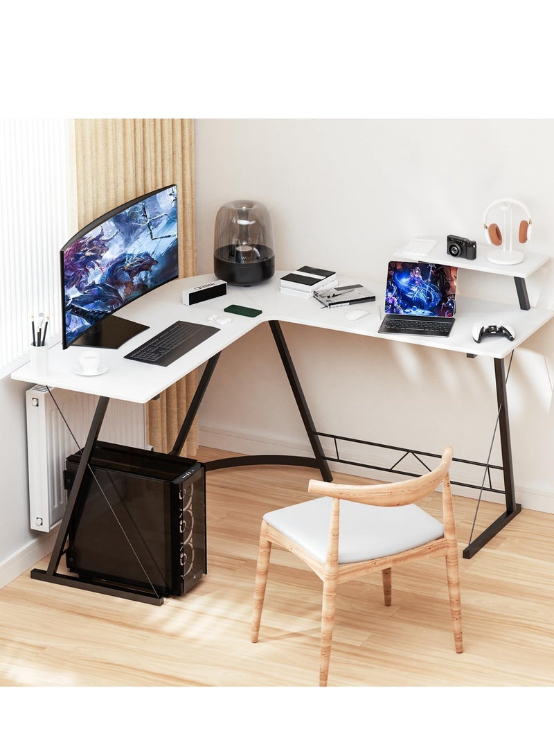 ZUIHAO L Shaped Desk Gaming Table Desk,Home Office Workstation with Large Monitor Stand,White  - Image 1