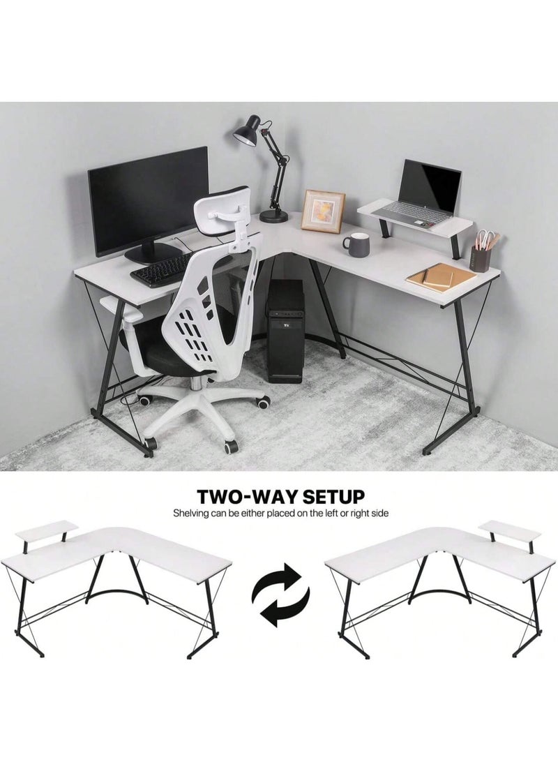 ZUIHAO L Shaped Desk Gaming Table Desk,Home Office Workstation with Large Monitor Stand,White  - Image 2