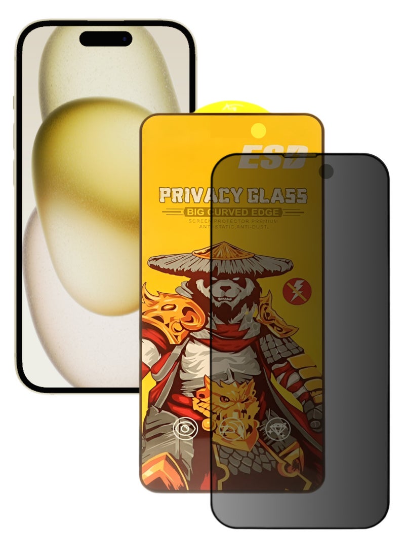 ESD Tempered Dustproof Privacy Glass Screen Protector Compatible For iPhone 15 - Image 1
