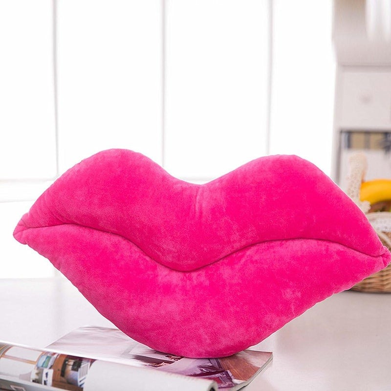 Levinis Hot Pink Lip Shape Throw Pillows Girls Soft Velvet Decorative Reversible Pillow Cushion for Bed Couch Office 23.6 x 13.6 Inch - Image 2