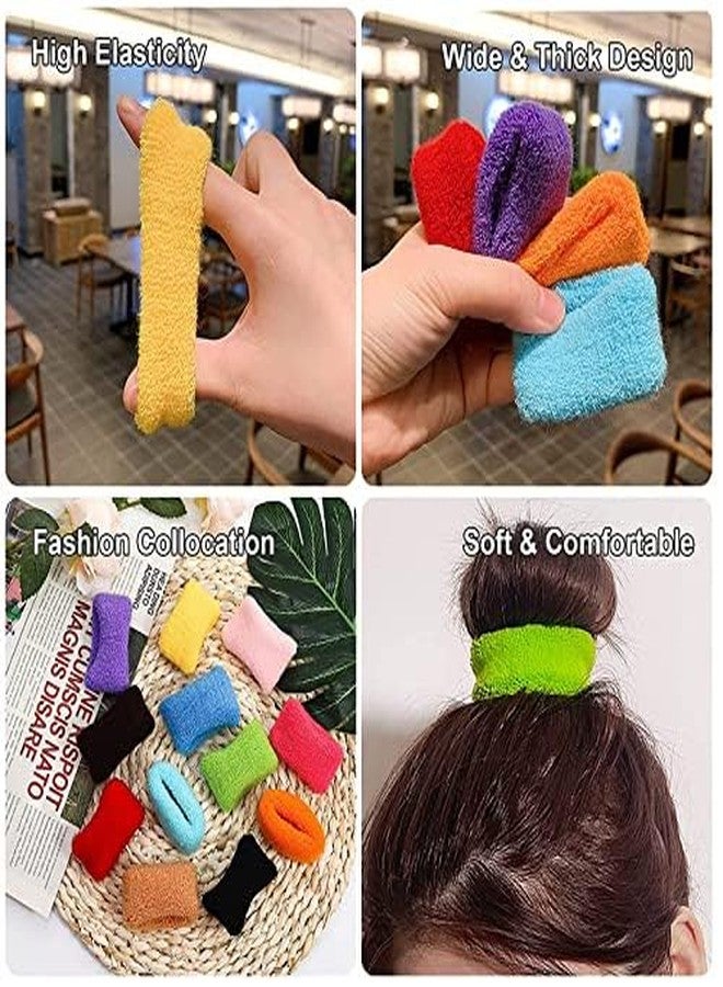 Minta 12 PCS Extra Soft Towel Scrunchies Stretchy Hair Ties Terry Cloth Cotton Elastic Fuzzy Wide Thick Ponytail Holder Seamless Hair Rubber Band Assorted Color Hair Accessories for Women Girl Kids - Image 4
