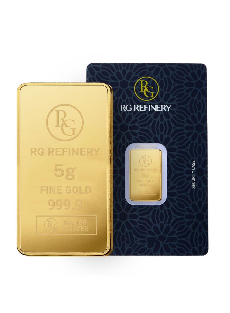 ار جي  ريفاينري Rafmoh Gold سبيكة ذهب 5 جرام عيار 24 قيراط مع تصميم RG - سبيكة ذهب 5 جرام عيار 24 قيراط 999.9 نقاء - Image 1
