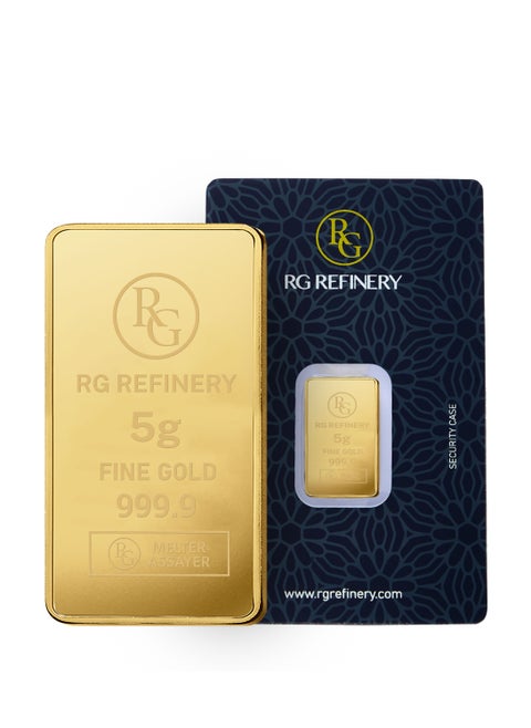 Rafmoh Gold 5 Gram 24k Gold Bar with RG Design - 5 Grams Gold Bar 24KT 999.9 Purity